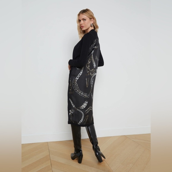 L'AGENCE Lesia Silk Back Long line Cardigan Duster Black Grunge maximalist xs - Picture 3 of 15